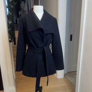 NEW Michael Kors Black Wool Blended Belted Coat M